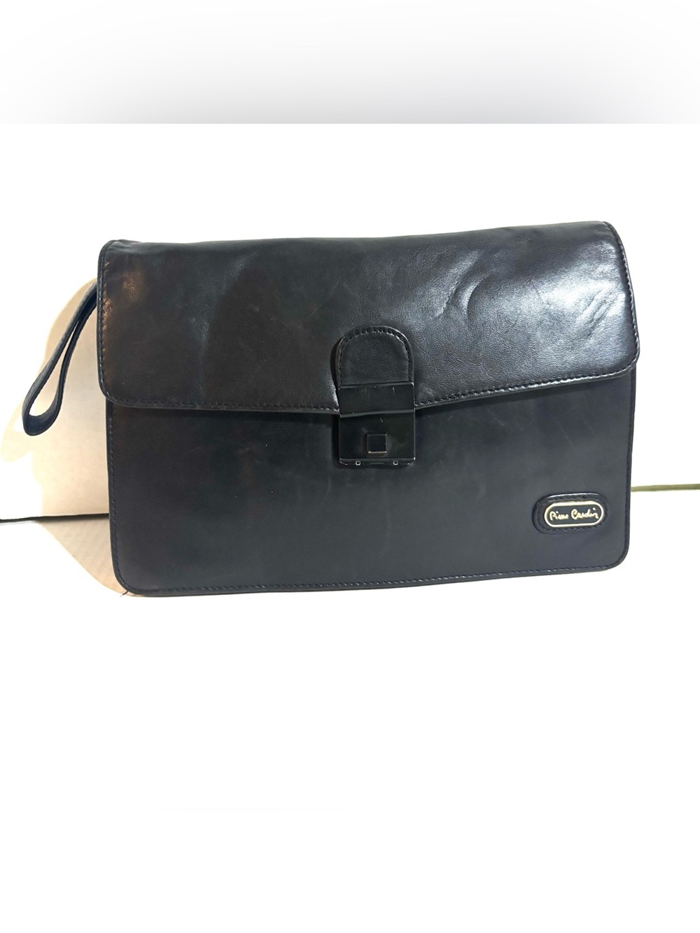 Pierre Cardin vintage Black Leather Men's Wristlet Briefcase